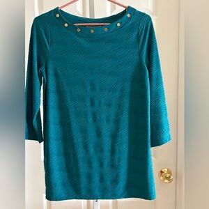 NWOT Dana Buchman Teal Women's Top with Gold Accents medium